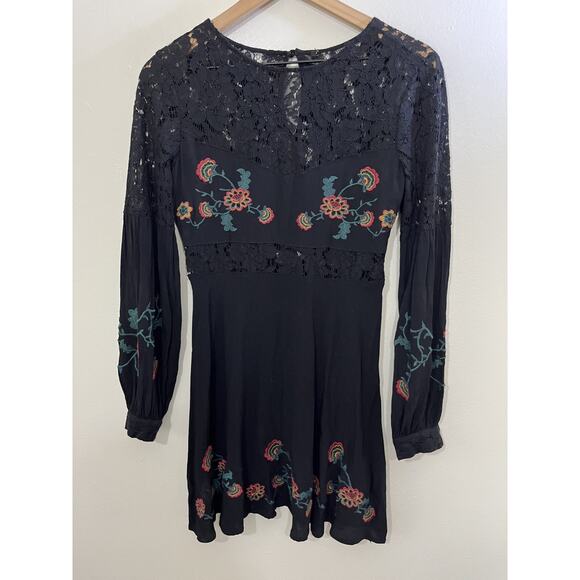 Y2K Fairygoth Romantic Babydoll Dress XS Floral Embroidery Whimsigoth Cottage - Picture 1 of 16